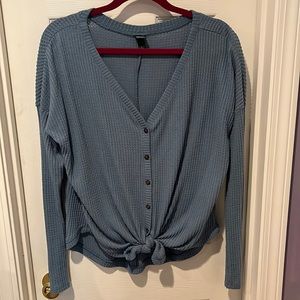 Long sleeve waffle fabric top